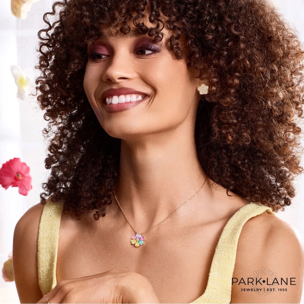 Park Lane Sorbet Necklace NWT Gold Tone Pastel CZ Floral Pendant $72 Retail - Picture 5 of 5
